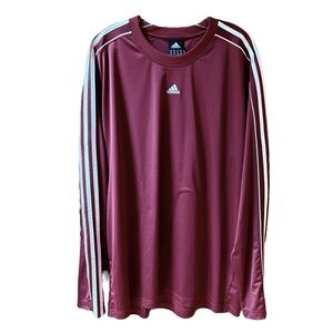 Adidas Men’s Burgundy Long Sleeve Shirt 3 Stripes XL
